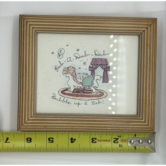 Miniature VTG Bathroom Vanity Art Framed Clawfoot Tub Bubbles 6 1/4" x 5 1/4" - Picture 10 of 11